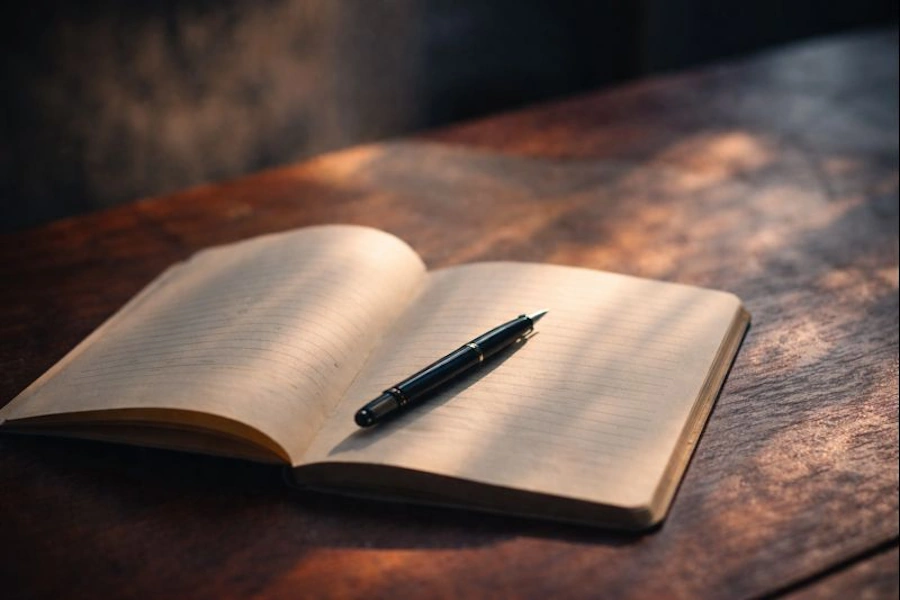 物語の始まりを象徴するノートとペン
